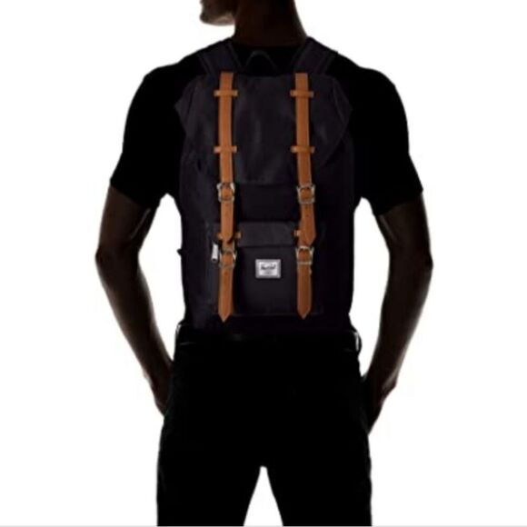 Herschel Little America Laptop Backpack, Black/Tan Synthetic Leather Classic 25 - Picture 16 of 16